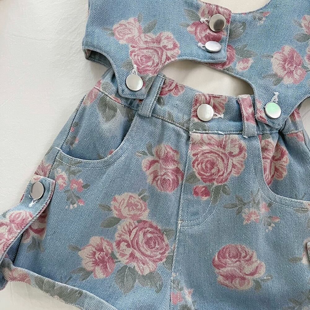 Floral denim overall set
