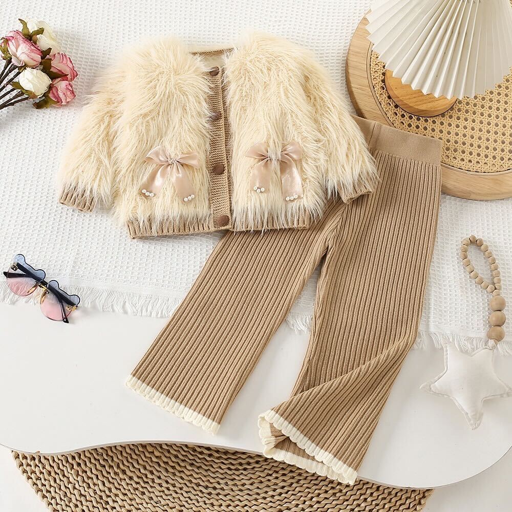 Fur jacket top and pant winter set