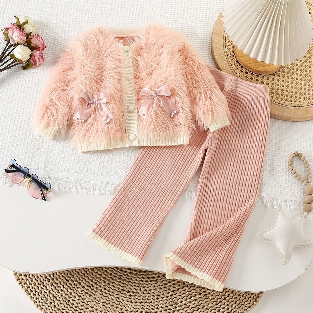 Fur jacket top and pant winter set