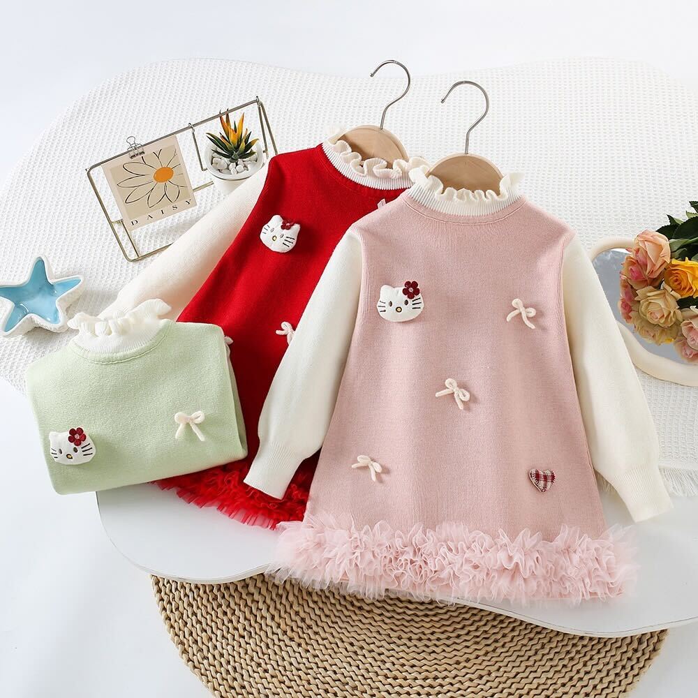 Ruffled knitted winter dress