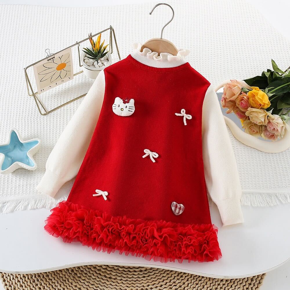 Ruffled knitted winter dress