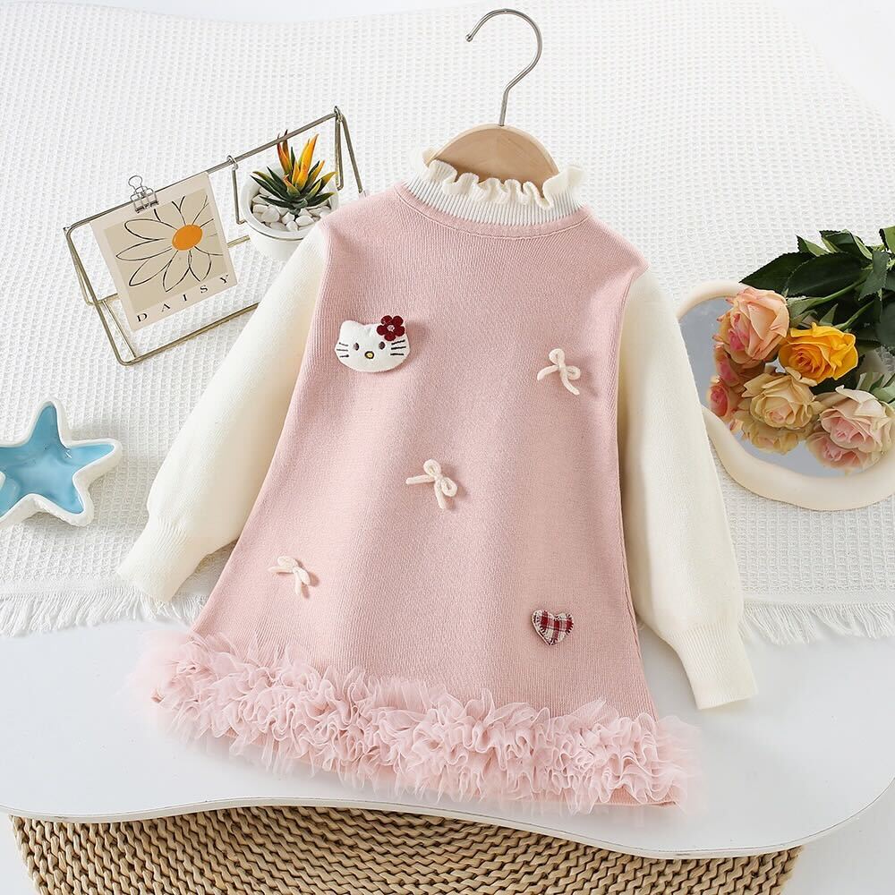 Ruffled knitted winter dress