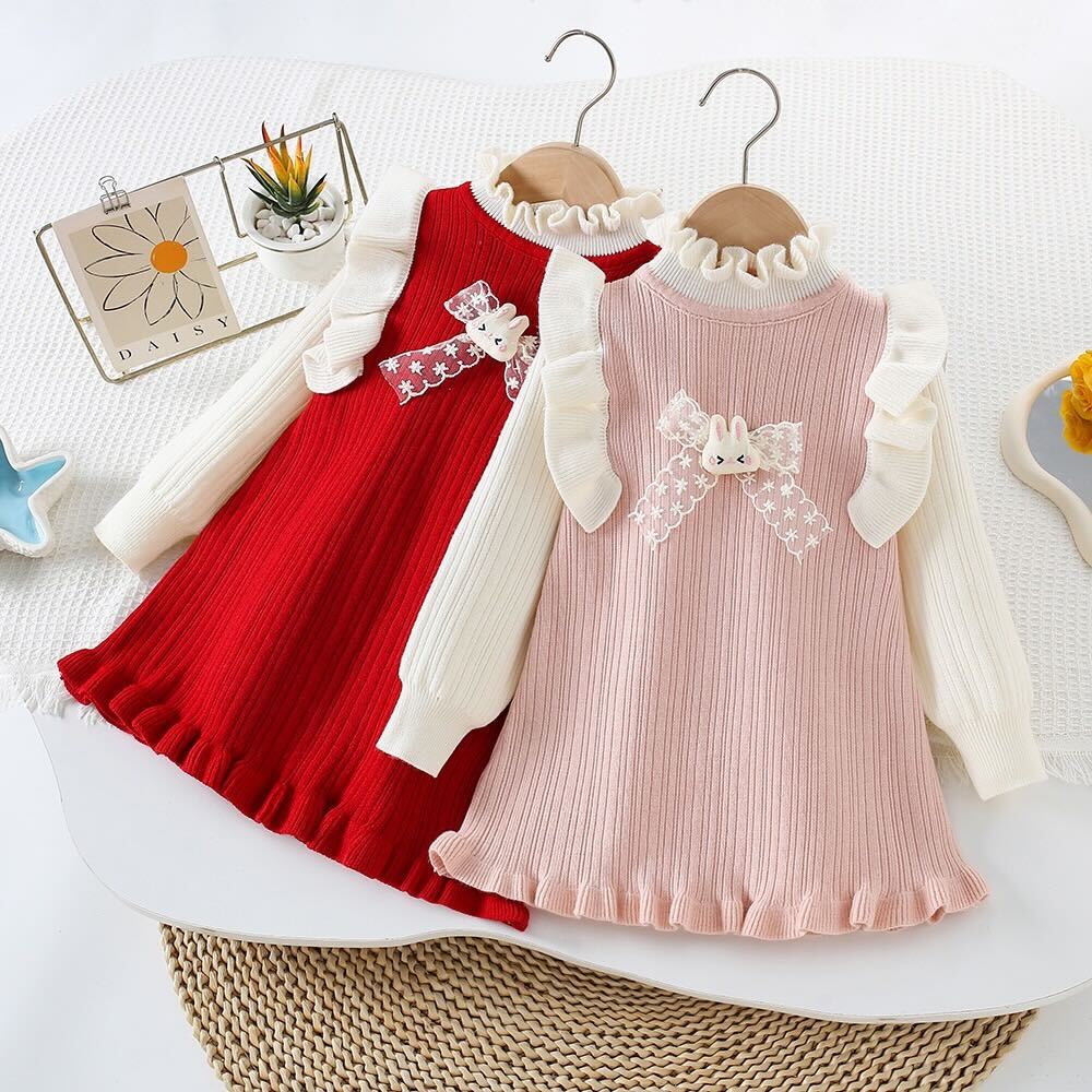 Bow knitted winter dress