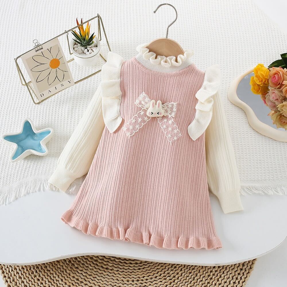 Bow knitted winter dress