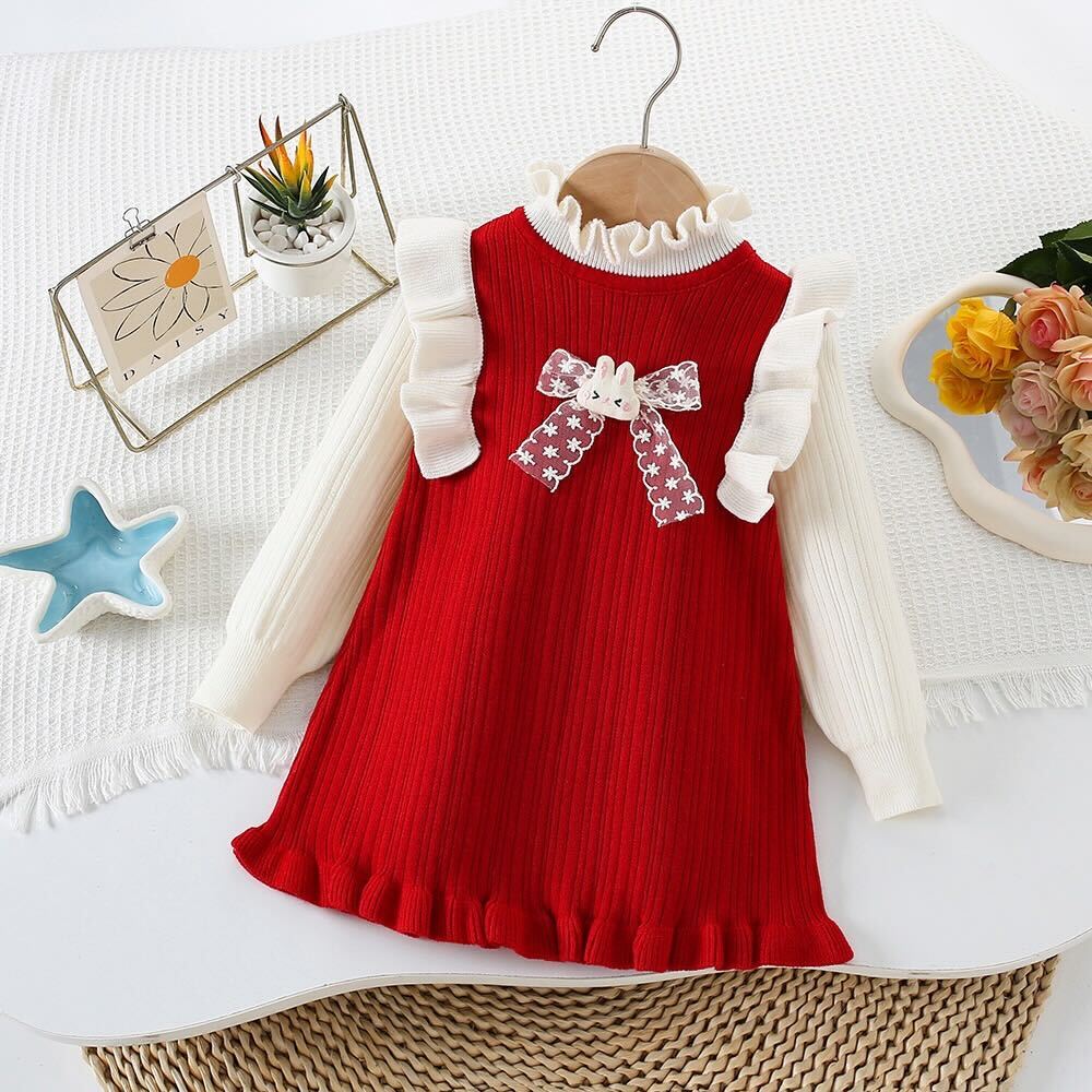 Bow knitted winter dress