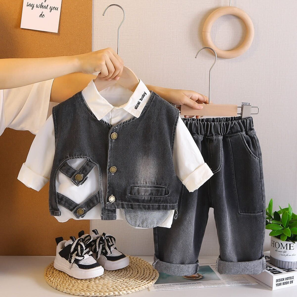 Denim vest three piece set
