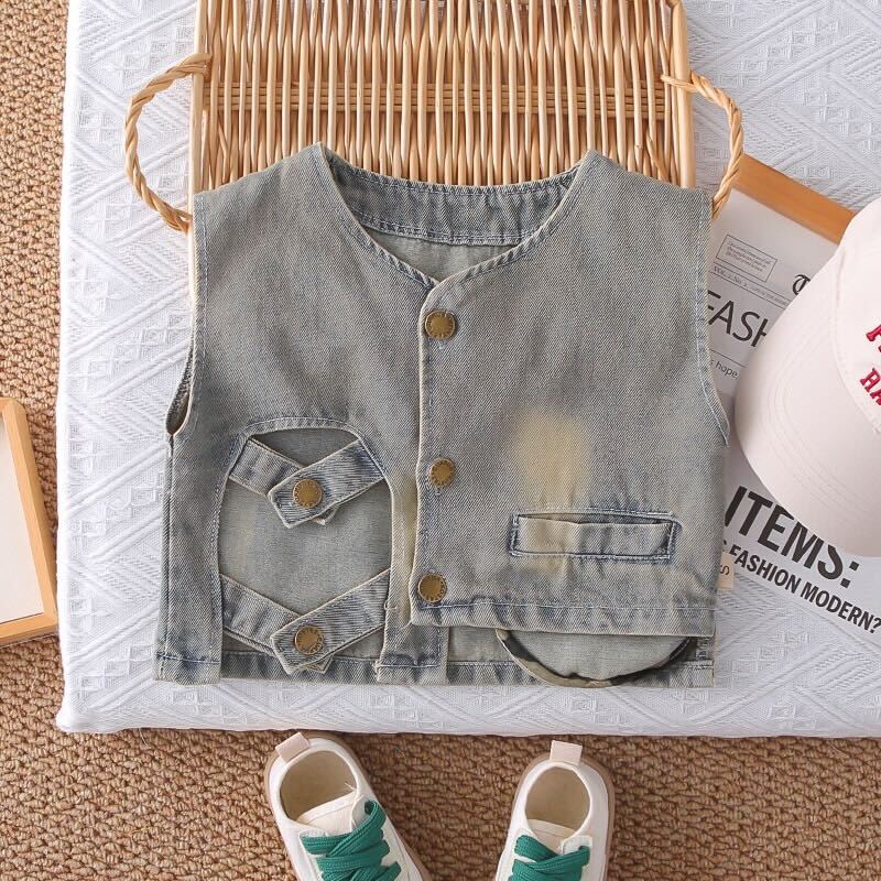 Denim vest three piece set