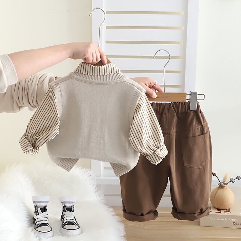 Striped shirt three piece set