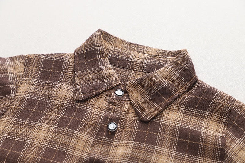 Teddy cardigan with checks shirt and cargo winter set